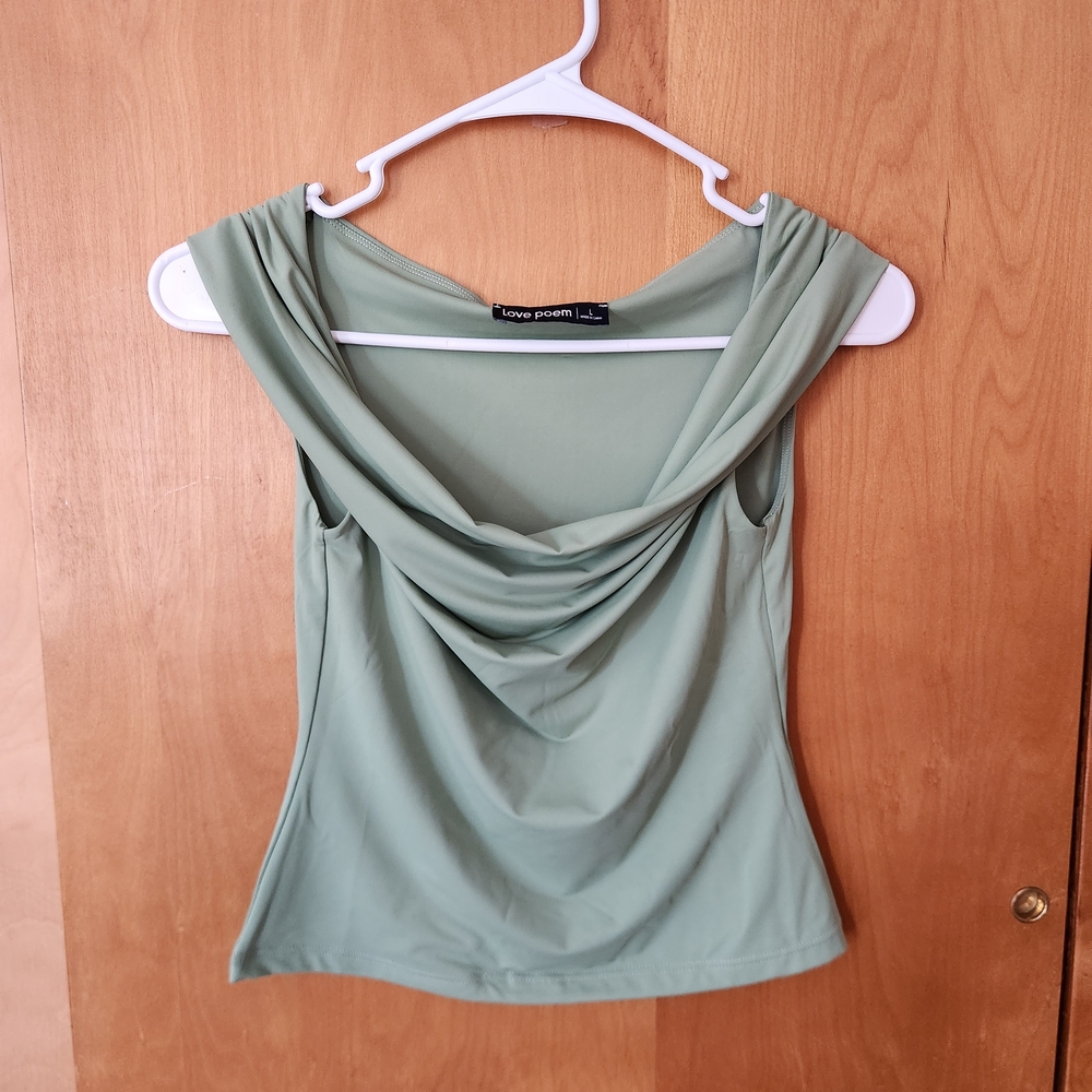Draped Olive Green Love Poem Top Size L